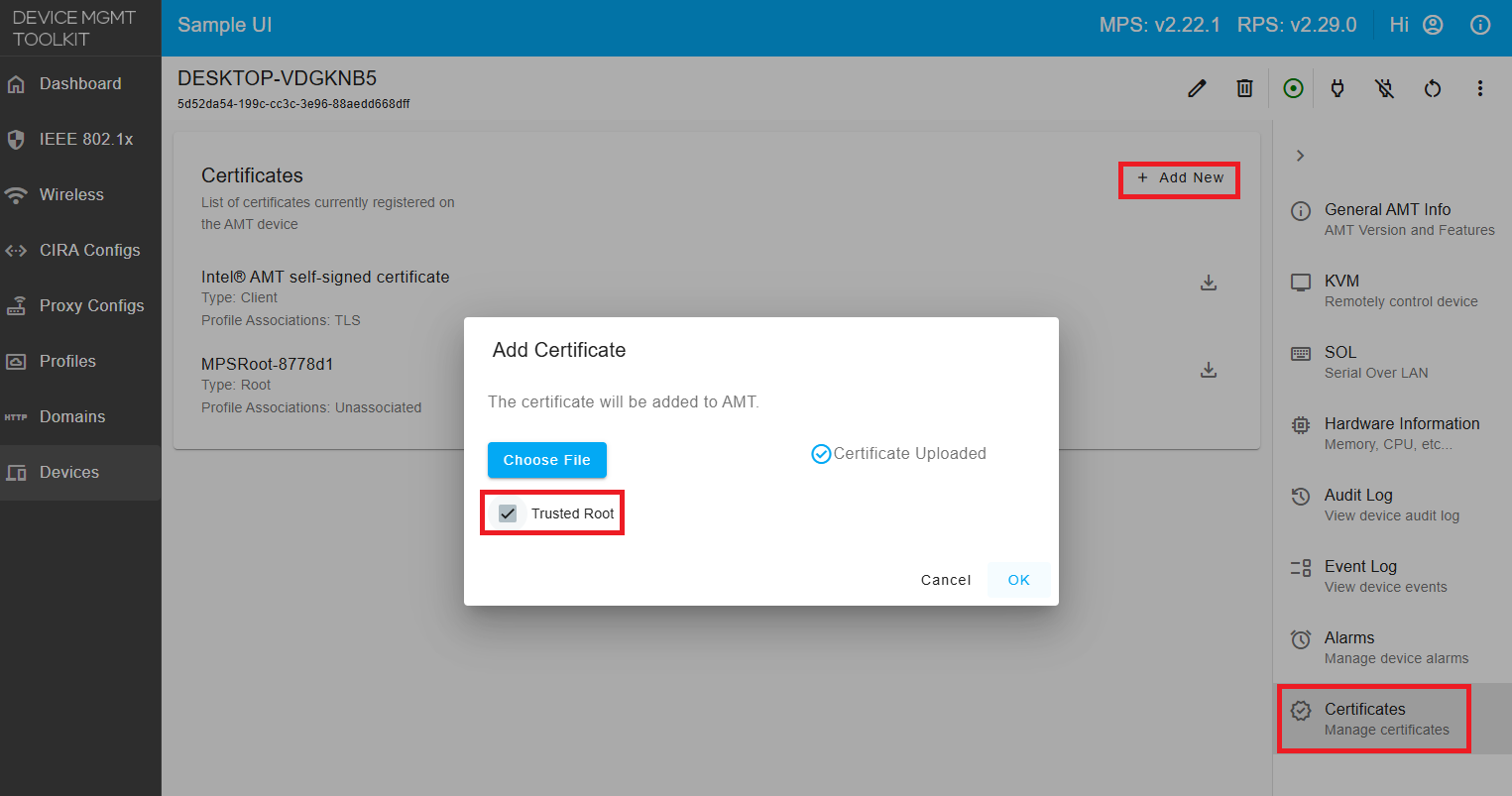 Figure 5: Add Root Certificate of HTTPS Server